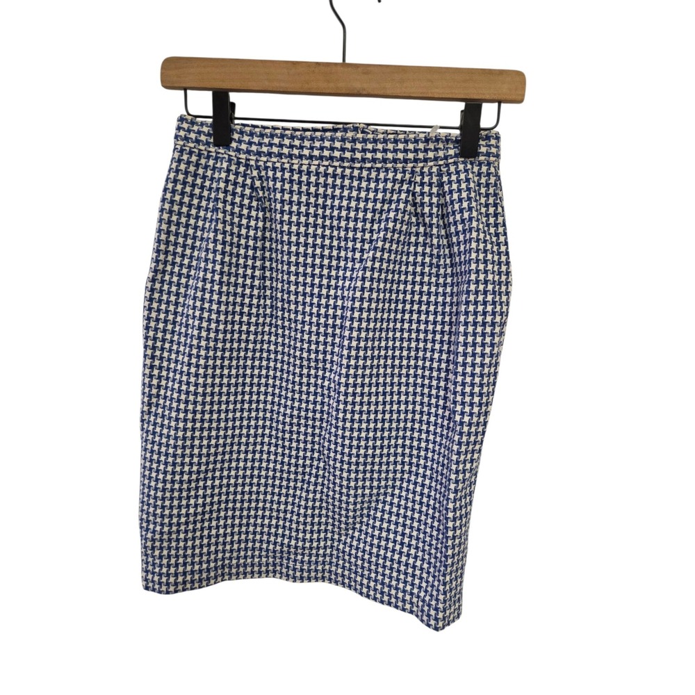 Vintage Esprit Teens Blue White Houndstooth Pencil Skirt 80s Preppy size 15